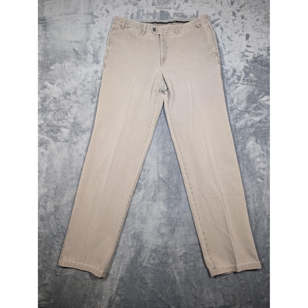 Hiltl Pants Mens 35x38 (Measured 34x32) Beige Chino Trousers Made Romania Casual